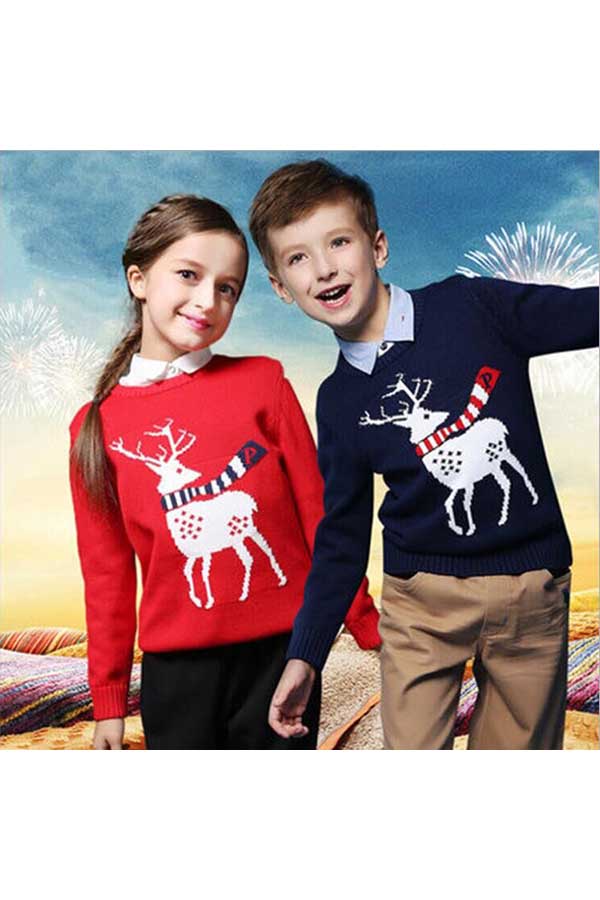 Christmas Ugly Red Sweater For Kids Reindeer Jumper