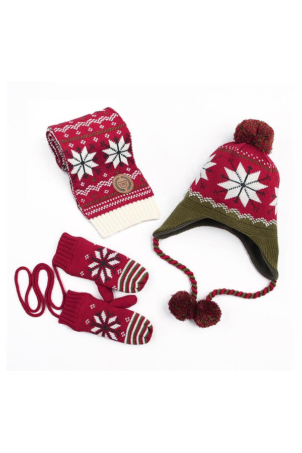 Kids Christmas Winter Hats Gloves Scarf Set