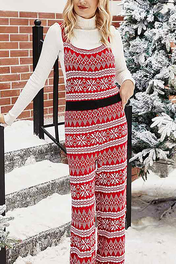 Womens Knitted Holiday Overalls Winter Jumpsuit