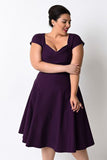 Plus Size Short Sleeve Empire Waist Swing Dresses Purple