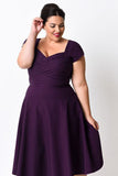 Plus Size Short Sleeve Empire Waist Swing Dresses Purple