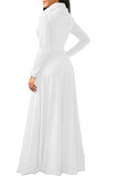 Womens Cowl Neck High Waisted Long Sleeve Plain Maxi Dress White