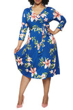 Women's Summer Swing Dress Floral V Neck Plus Size Midi Dress