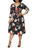Women's Summer Swing Dress Floral V Neck Plus Size Midi Dress