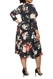 Women's Summer Swing Dress Floral V Neck Plus Size Midi Dress