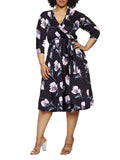 Women's Summer Swing Dress Floral V Neck Plus Size Midi Dress