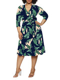 Women's Summer Swing Dress Floral V Neck Plus Size Midi Dress