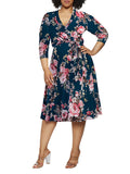 Women's Summer Swing Dress Floral V Neck Plus Size Midi Dress
