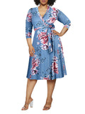 Women's Summer Swing Dress Floral V Neck Plus Size Midi Dress
