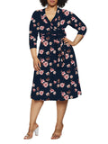 Women's Summer Swing Dress Floral V Neck Plus Size Midi Dress