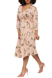 Women's Summer Swing Dress Floral V Neck Plus Size Midi Dress