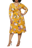 Women's Summer Swing Dress Floral V Neck Plus Size Midi Dress