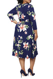 Women's Summer Swing Dress Floral V Neck Plus Size Midi Dress