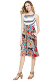 PCD2952RE-L, Red Women's Striped Tank Top Floral Dress