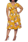 PCD3078YE-2XL, PCD3078YE-3XL, Yellow Women's Plus Size Wrap Flowy Dress