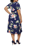 PCD3078ZQ-2XL, PCD3078ZQ-3XL, PCD3078ZQ-XL, Navy Blue Women's Plus Size Wrap Flowy Dress