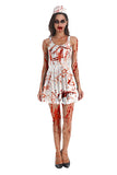 Scary Bloody Zombie Nurse Halloween Costume Dress White