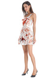 Scary Bloody Zombie Nurse Halloween Costume Dress White