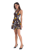 Pumpkin Lantern Skull Halloween Dress Navy Blue