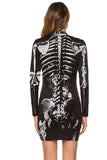 Rose Skeleton Print Halloween Dress Gray