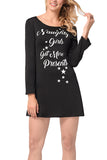Letter Print Long Sleeve Christmas Dress Black