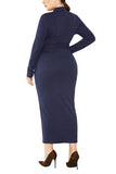 Plus Size Long Sleeve Ribbed Bodycon Dress Navy Blue