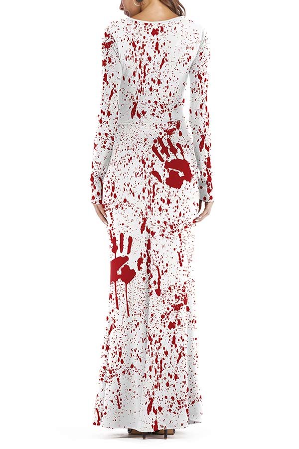 Bloody Print Long Sleeve Halloween Maxi Dress
