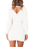 Women's Sexy Cocktail Dress V Neck Long Sleeve Wrap Knit Sweater Mini Dress