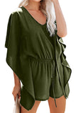 V Neck Ruffle Sleeve High Waisted Romper Olive