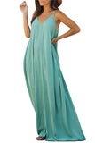 Solid Sleeveless V Neck Loose Pocket Cami Maxi Dress Green