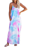 V Neck Sleeveless Loose Pocket Tie Dye Cami Maxi Dress
