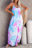 V Neck Sleeveless Loose Pocket Tie Dye Cami Maxi Dress