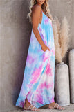 V Neck Sleeveless Loose Pocket Tie Dye Cami Maxi Dress