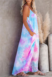 V Neck Sleeveless Loose Pocket Tie Dye Cami Maxi Dress