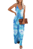 Sleeveless Deep V Neck Loose Tie Dye Cami Maxi Dress Turquoise