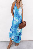 Sleeveless Deep V Neck Loose Tie Dye Cami Maxi Dress Turquoise