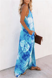 Sleeveless Deep V Neck Loose Tie Dye Cami Maxi Dress Turquoise
