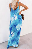 Sleeveless Deep V Neck Loose Tie Dye Cami Maxi Dress Turquoise