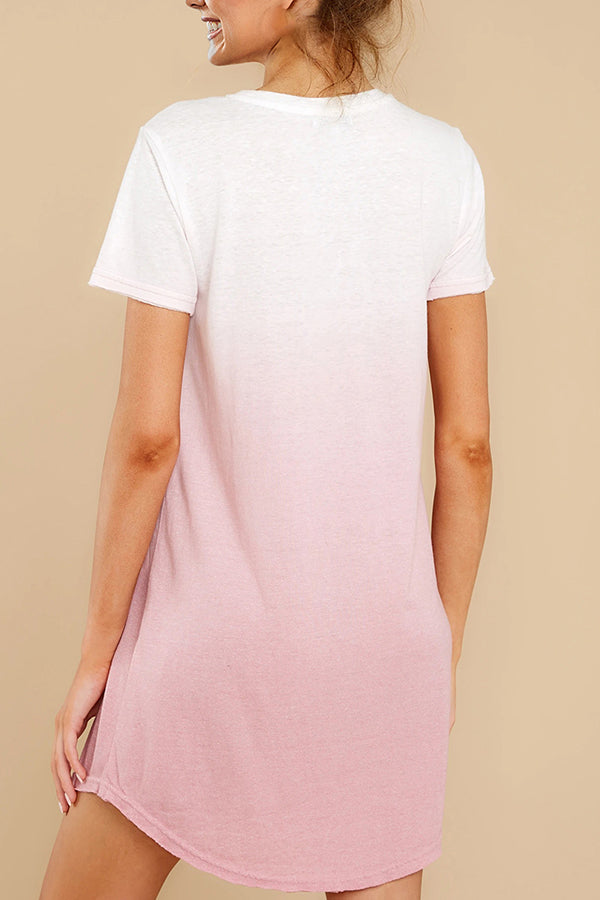 Crew Neck Ombre T-Shirt Dress Baby Pink