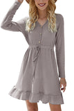 Long Sleeve Ruffle Waffle Knit Mini Dress Gray