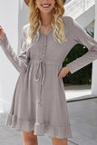 Long Sleeve Ruffle Waffle Knit Mini Dress Gray