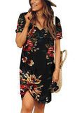 Floral Print Short Sleeve Twist T-Shirt Dress Black