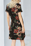 Floral Print Short Sleeve Twist T-Shirt Dress Black