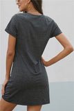 Sexy V Neck Short Sleeve Lip Print Mini Dress Gray