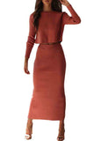 Solid Ribbed Cropped Sweater Midi Skirt Set Tangerine