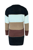 Long Sleeve Color Block Sweater Dress Brown