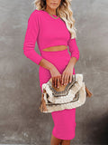 PCD3679MR-L, PCD3679MR-M, PCD3679MR-S, PCD3679MR-XL, Rose Red Women's Long Sleeve Solid Color Bodycon Midi Dress