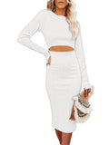 PCD3679WH-L, PCD3679WH-S, PCD3679WH-XL, PCD3679WH-M, White Women's Long Sleeve Solid Color Bodycon Midi Dress