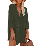 Women's Long Sleeve V Neck Button Down Shirt Summer Tunic Dresses