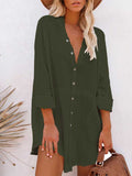 Women's Long Sleeve V Neck Button Down Shirt Summer Tunic Dresses